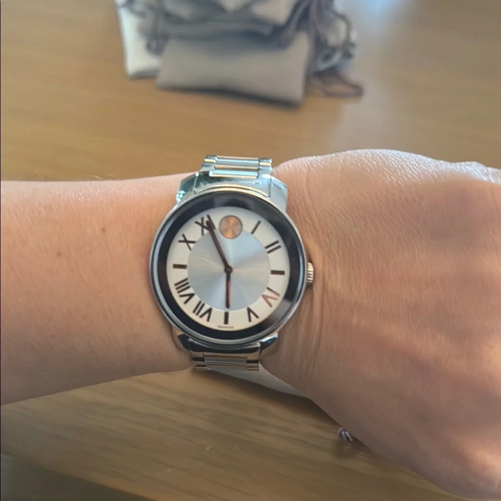 Movado silver and rose gold bold watch